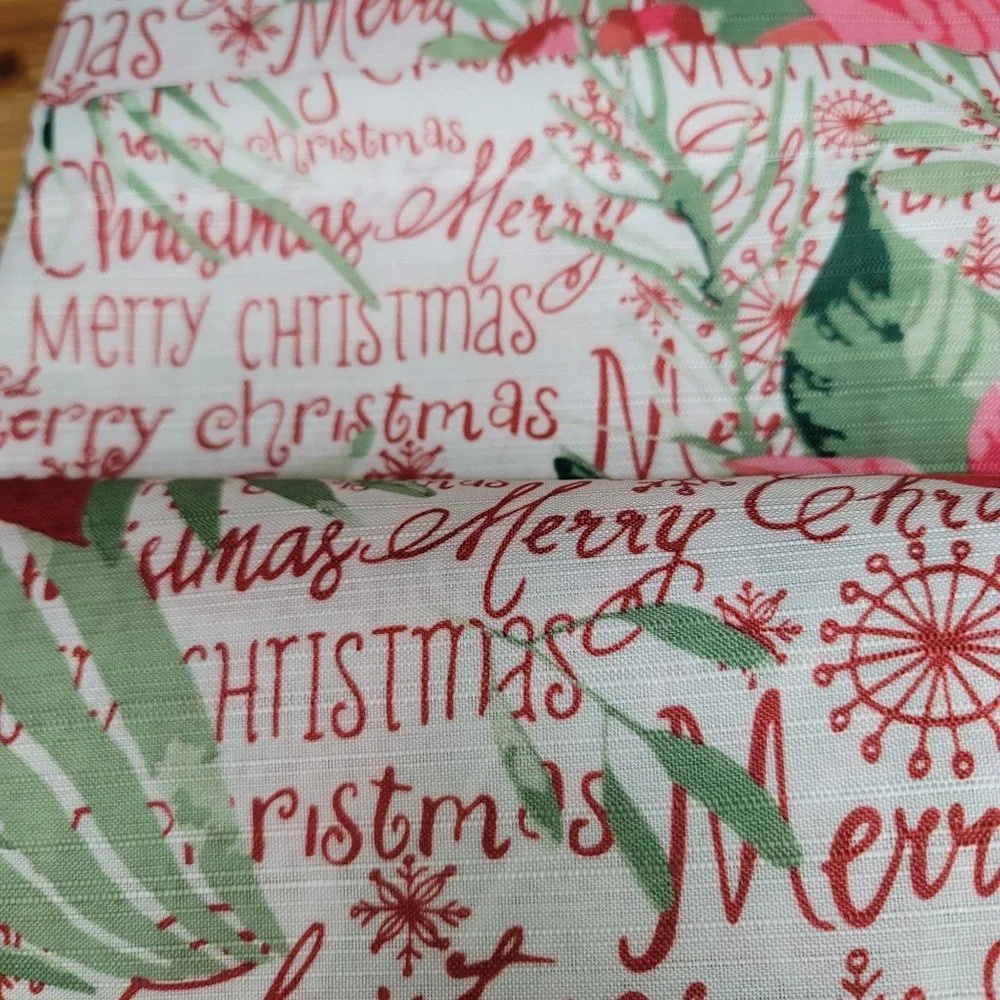 Christmas Shower Curtain Poinsettia's Merry Script Snowflakes Holiday Bathroom
